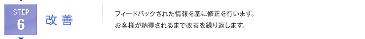 STEP6:
改善 | フィードバックされた情報を基に修正を行います。お客様が納得されるまで改善を繰り返します。